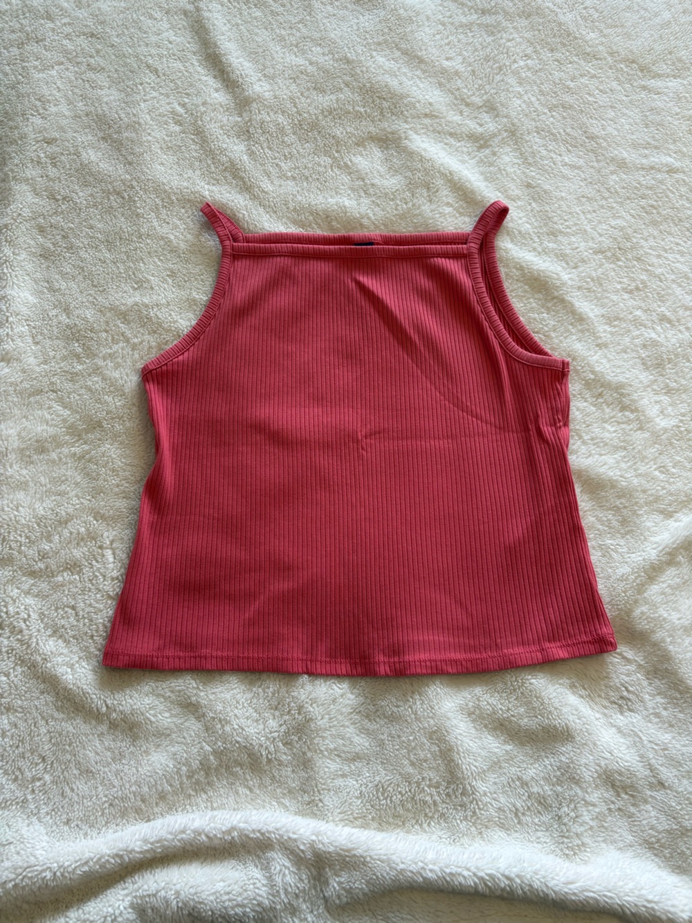 Women’s Ribbed Square-Neck Tank Top in a dark coral color